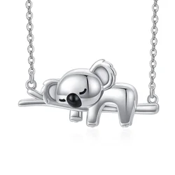 Harong Design New Sleeping Koala Necklace Cute Silver Plated Animal Pendant for Animal Lover Jewelry Gift Christmas Present