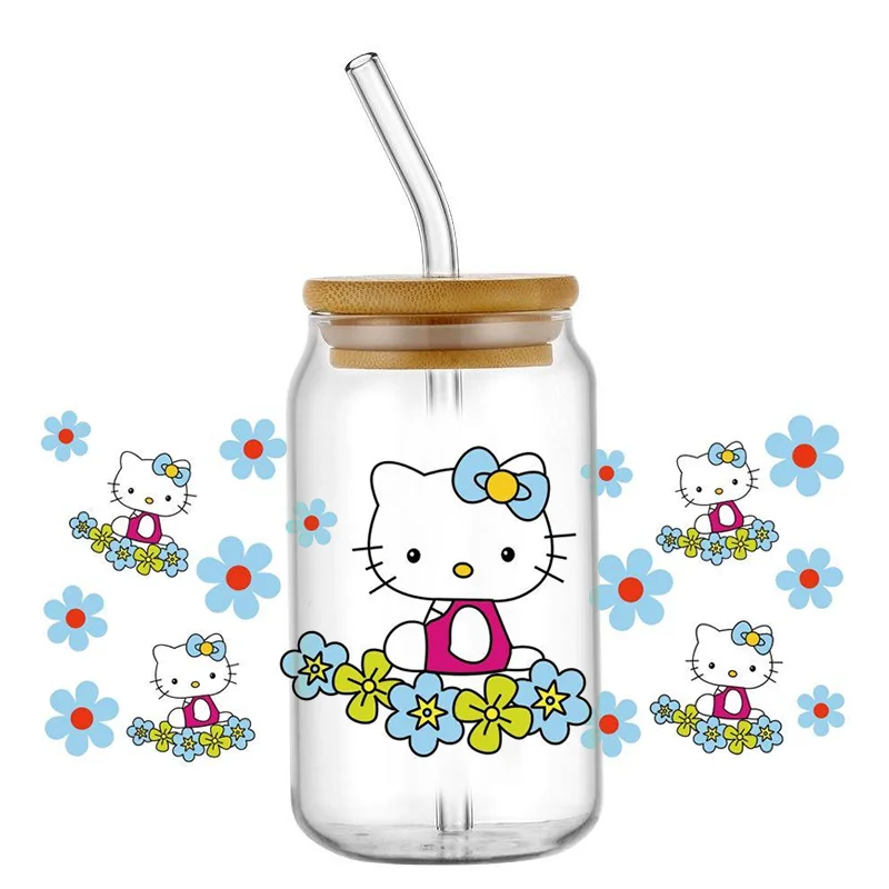 Hello Kitty Design UV DTF Sticker for 16ozCup Glass Wrap Transfer Sticker Label DIY Logo Self adhesive