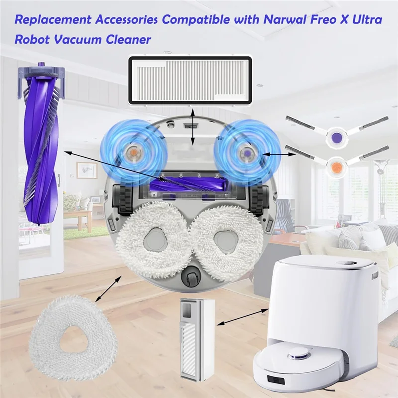 A74G-16-Piece Accessories Replacement For Narwal Freo X Ultra Robot Vacuum Complete Accessory Kit
