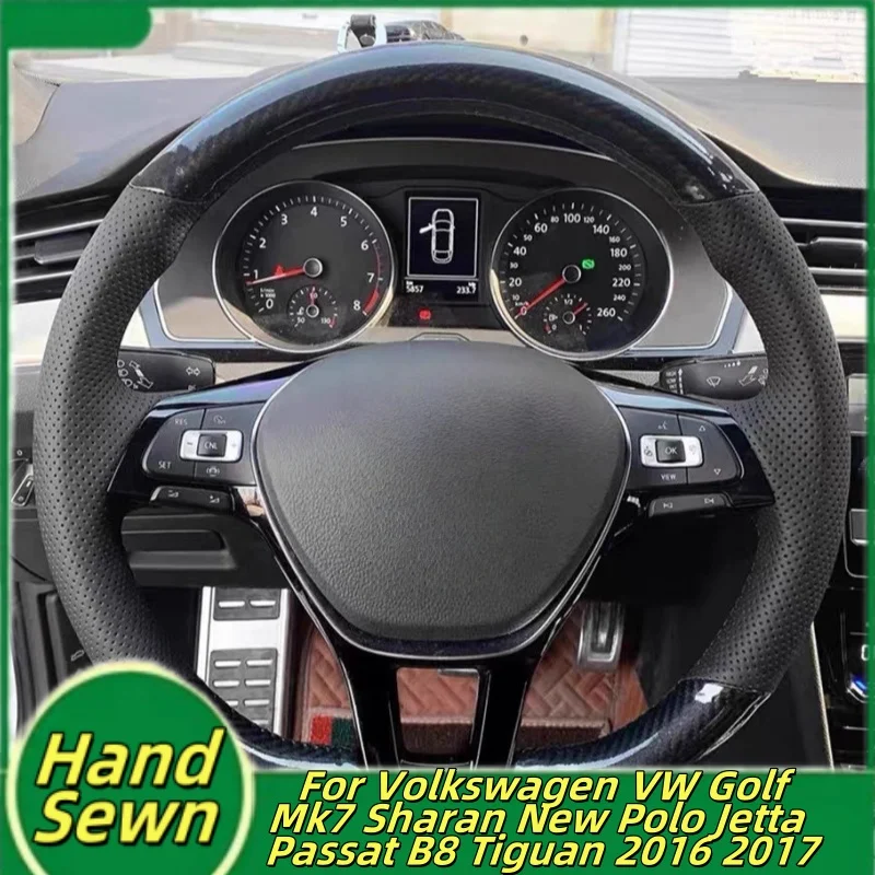

Car Steering Wheel Cover Hand-Sewn Genuine Leather For Volkswagen VW Golf Mk7 Sharan New Polo Jetta Passat B8 Tiguan 2016 2017