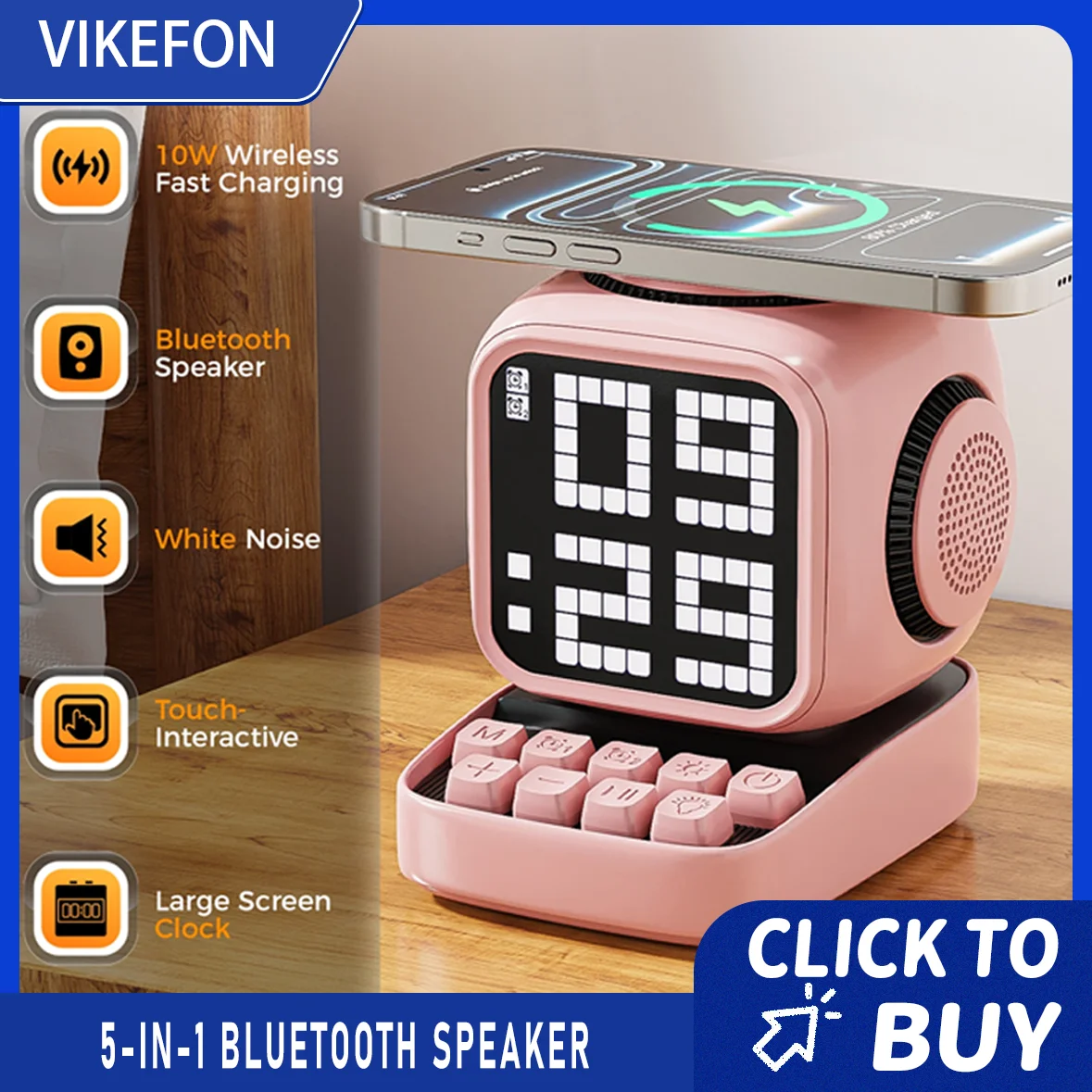 

Беспроводная подставка для зарядного устройства, ретро Pixel Art, Bluetooth, портативный динамик, будильник, светодиодный дисплей, милый подарок, украшение для дома