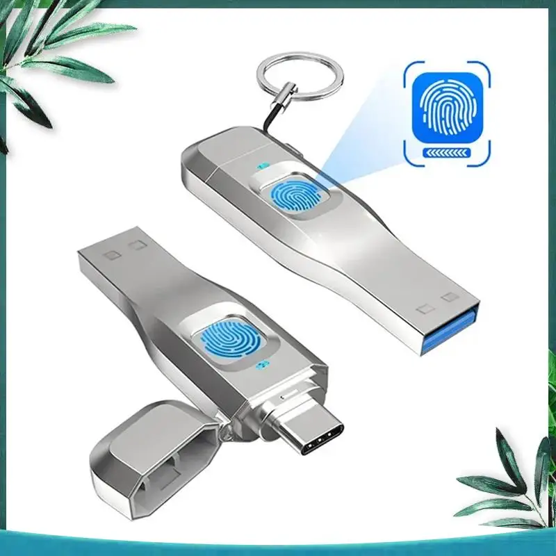 (NEW) Fingerprint Flash Drive Metal OTG Pendrive USB3.0 Type C For Laptop Phone Lock Thumbdrive Jump USB Disk