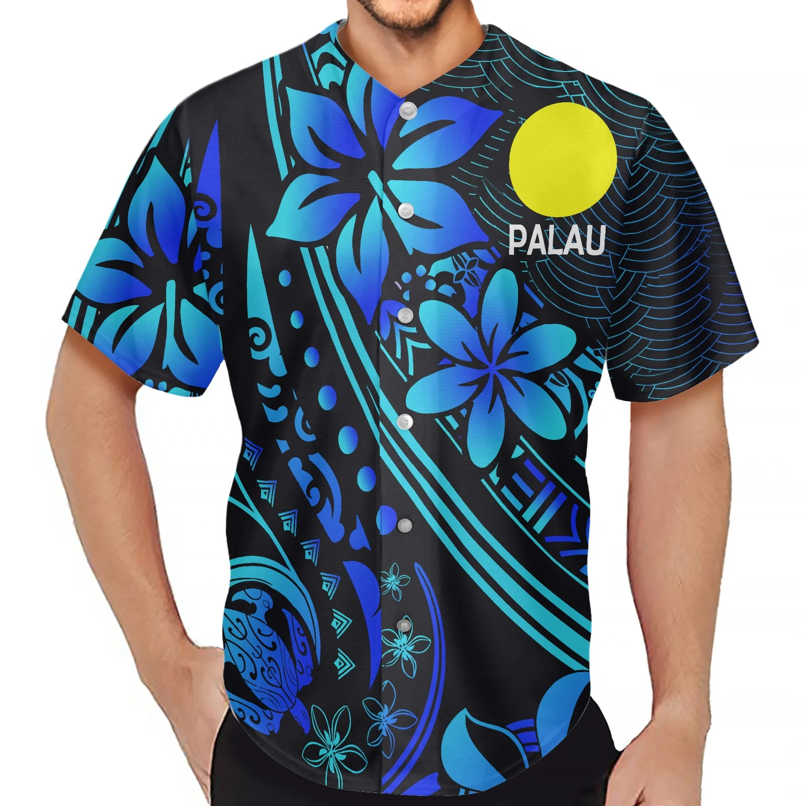 Men Clothes New Design Palau Frangipani Printing T Shirts Summer Style Mens Fashion Sports Baseball Jersey Short Sleeves Shirt