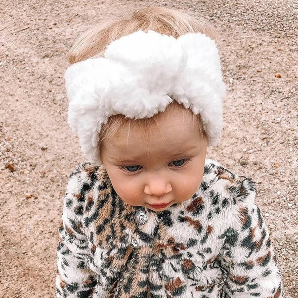 Baby Stirnbänder Teddy Stoff Stirnband Mädchen Haarband Knoten Top Turban Kinder Haarschmuck Neugeborenen Herbst Winter Headwrap – Detail 5