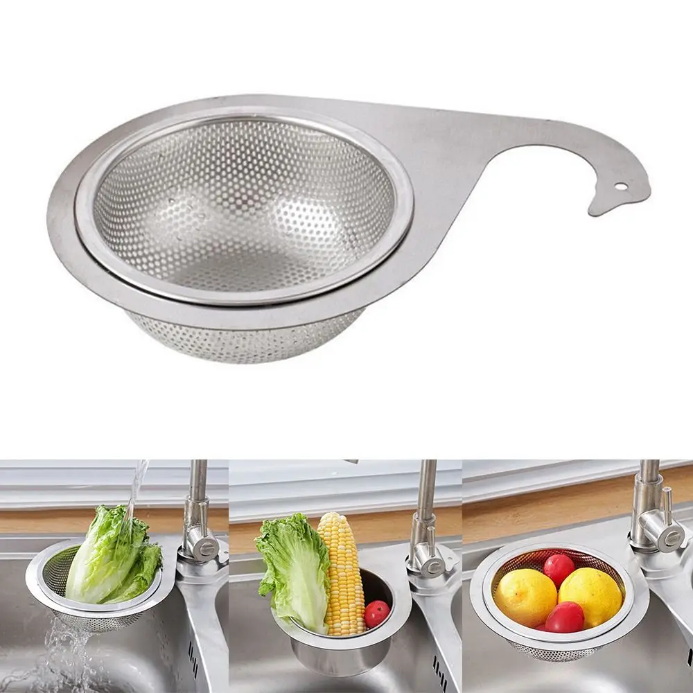 CANBOUNStainless Steel Swan Sink Strainer Basket Drain Rack Kitchen Basin Organizer Filter Storage Shelf Swan Shape