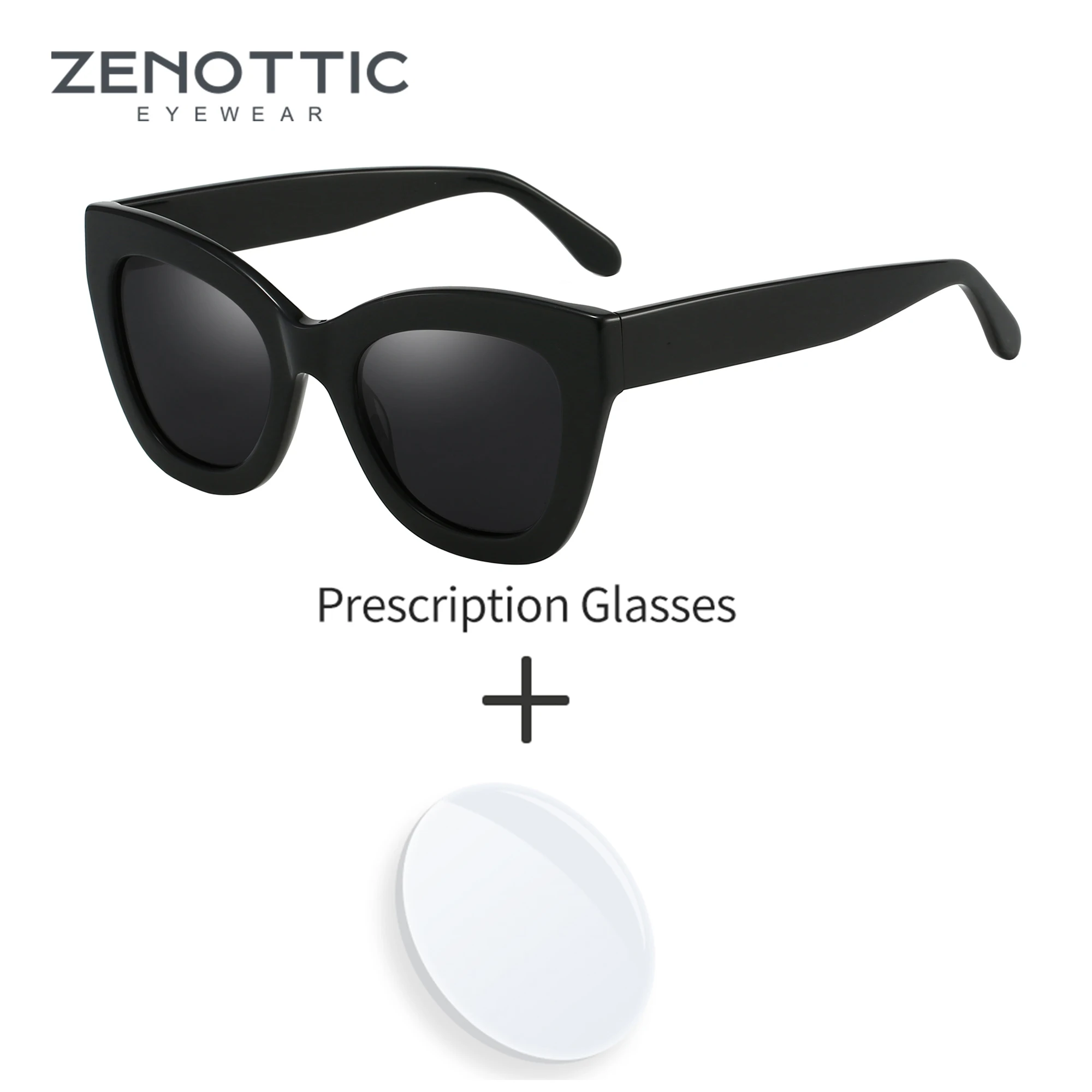 ZENOTTIC Fashion Design Prescription Glasses Women Cat Eye Acetate Polarized Sunglasses Uv400 Protection Driving Glasses ZS6243