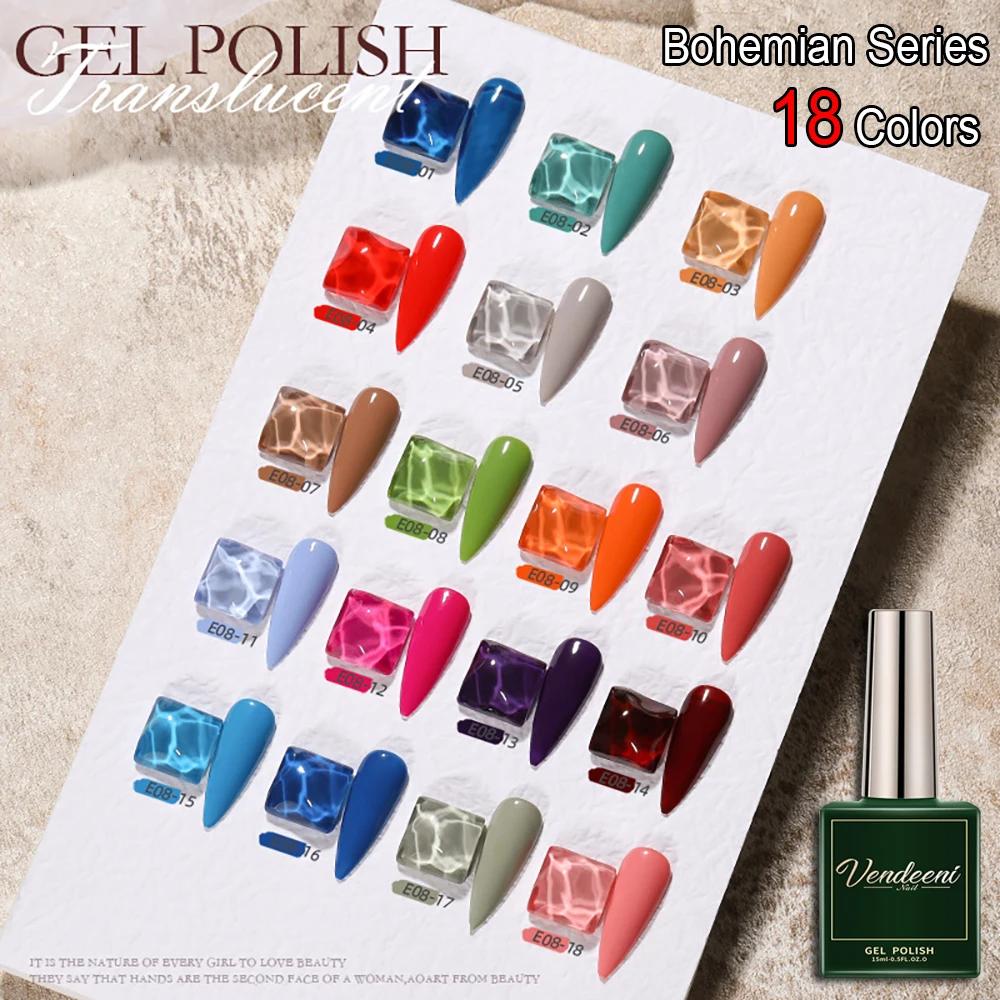 

Vendeeni 18 Colors Summer Colorful Gel Nail Polish Semi Permanent UV LED Soak Off Gel Lacquer Pure Color Nail Art Gel Varnish