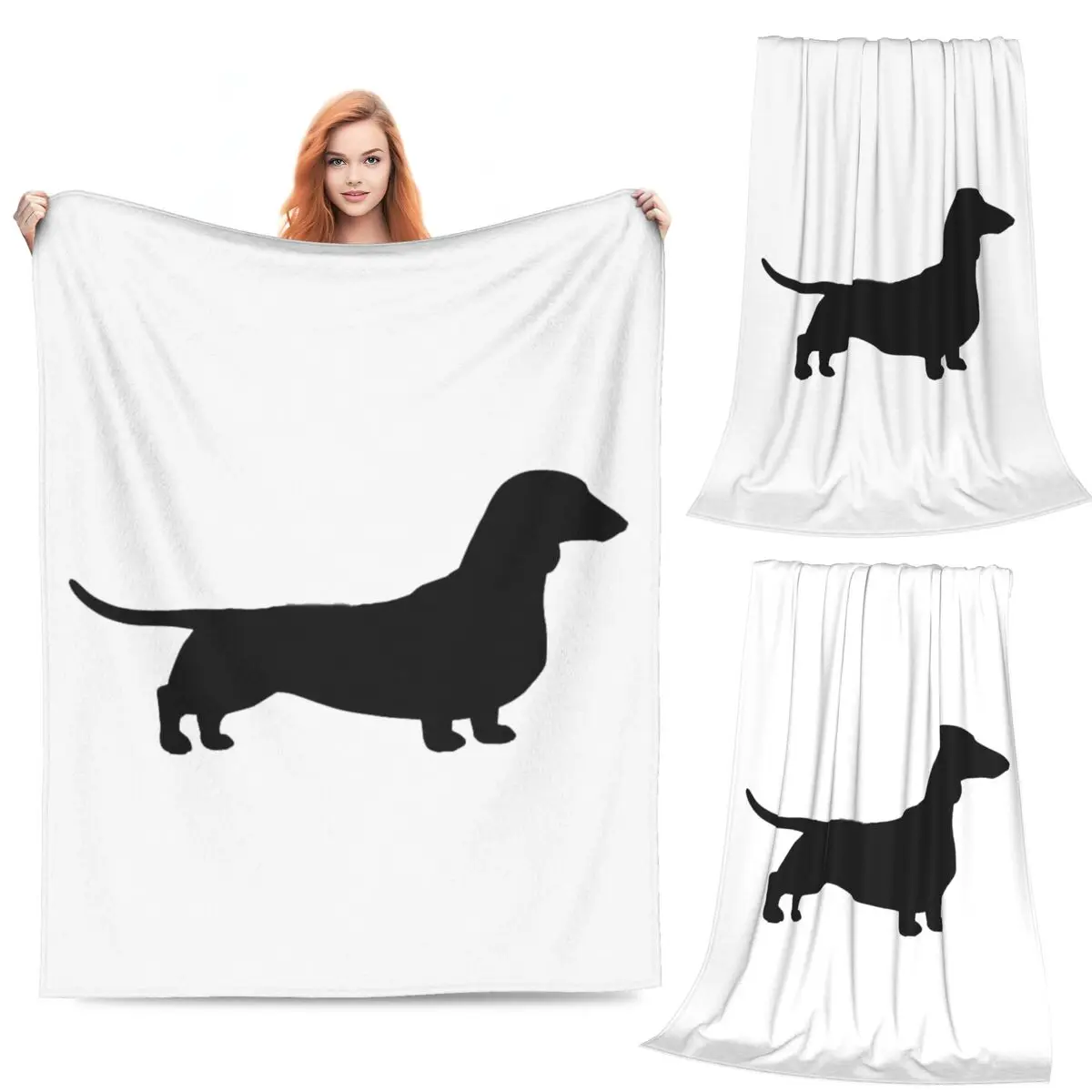 

Dachshund Dog Silhouette(s) Smooth Coated Wiener Dog Blanket Flannel Sofa Throw Blanket Multi-function for Couch Bedding Outdoor