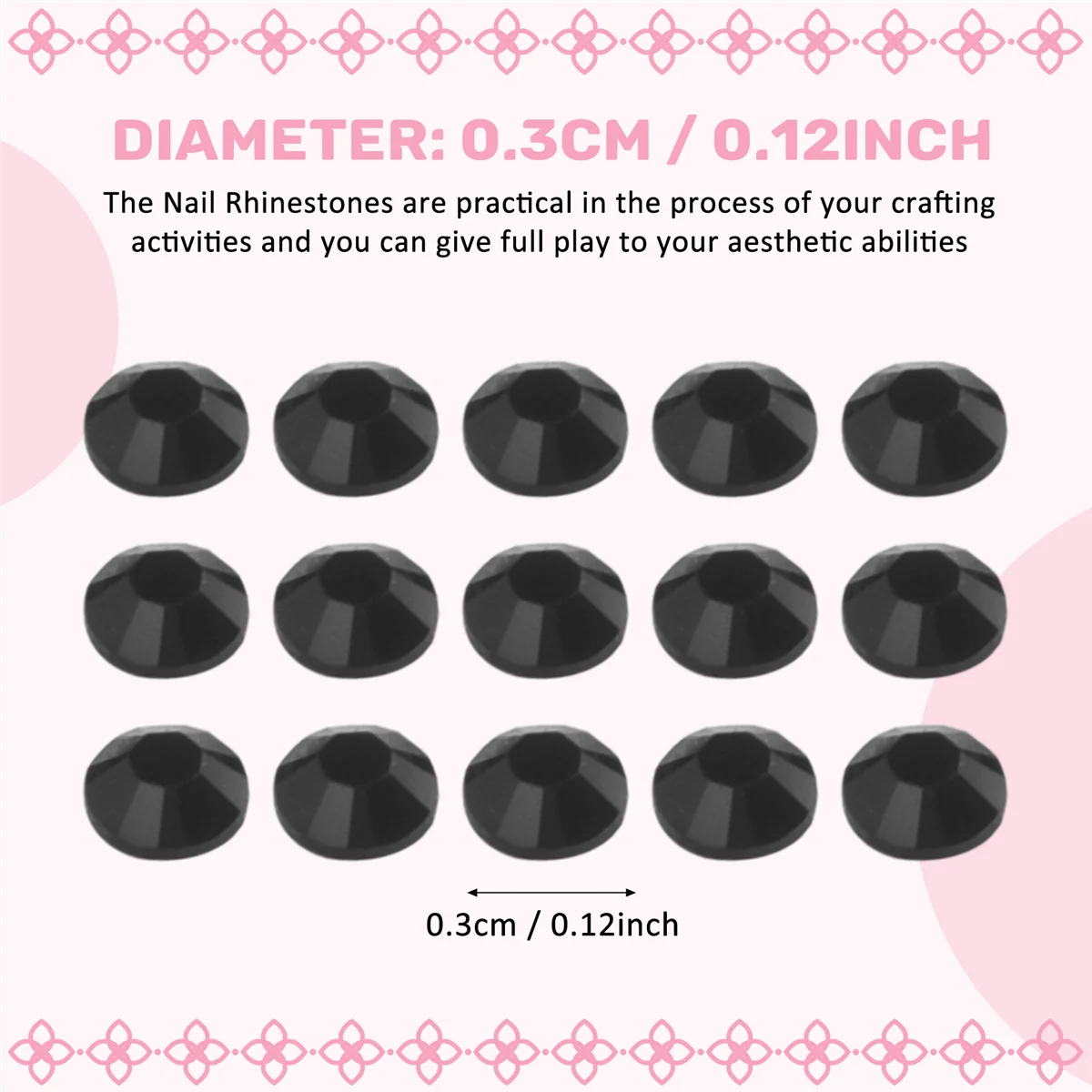 ABBR 2000個 クリスタルヒラタ アクリルラインストーンビーズ ネイルアート (ブラック)