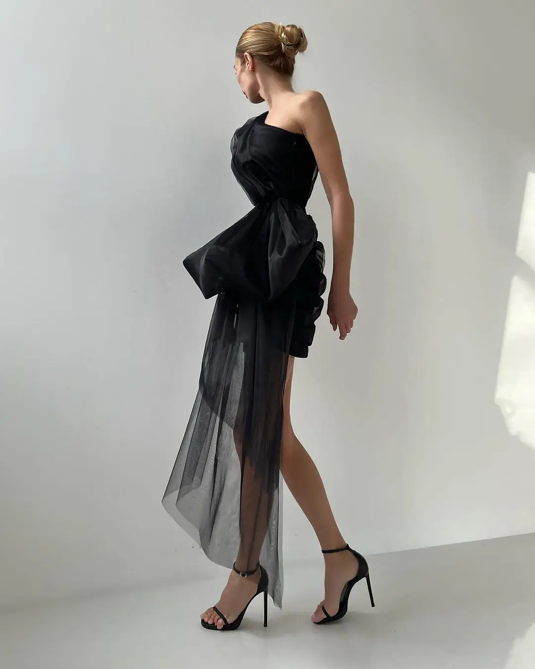 Chic Black One Shoulder Short Party Dresses 2024 New Ruffled Organza Mini Prom Gown Formal Party Night Dress Custom Made Gown