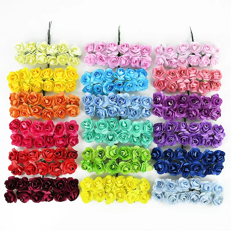 

144/288pcs 2cm Mini Paper Rose Artificial Flower for Wedding Party Decoration Handmade DIY Wreath Scrapbooking Craft Fake Flower
