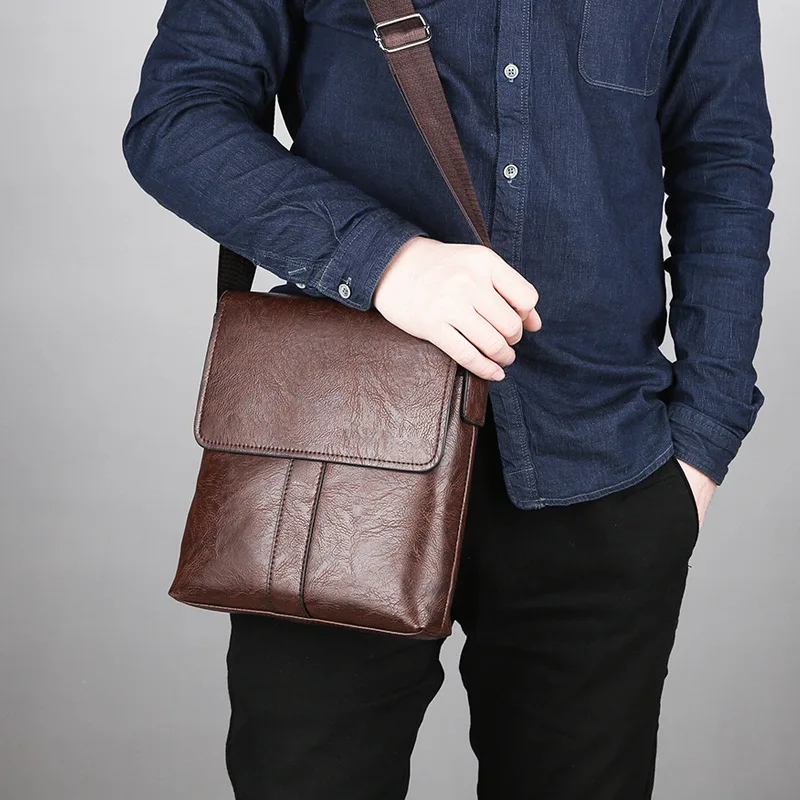 

PU leather flip-top men's single-shoulder bag, wear-resistant briefcase large-capacity flat storage business men's crossbody bag
