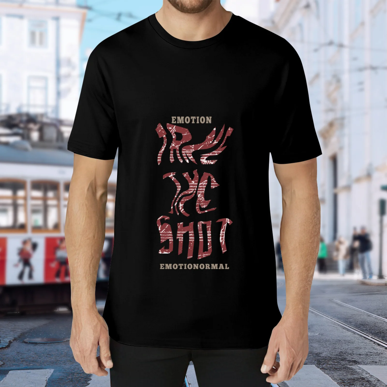 Gothic Distressed Letter Print T-shirt Unisex Vintage Emotion Text Graphic Tee Black Short Sleeve Crewneck Streetwear Tops
