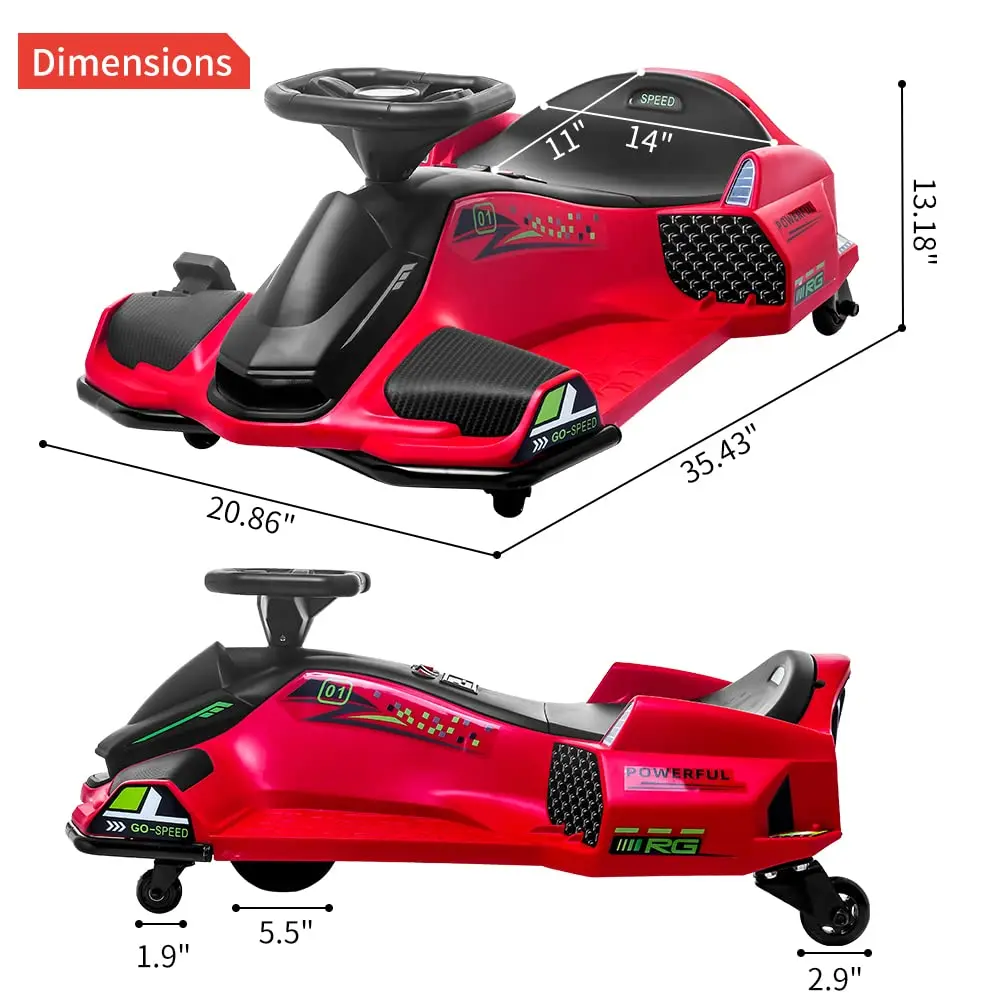 24V Kids Ride-On Drift Car, Electric Drifting Go-Kart with Variable Speed Up to 7.5 Mph, Built-in Music, Colorful Tail Led Light