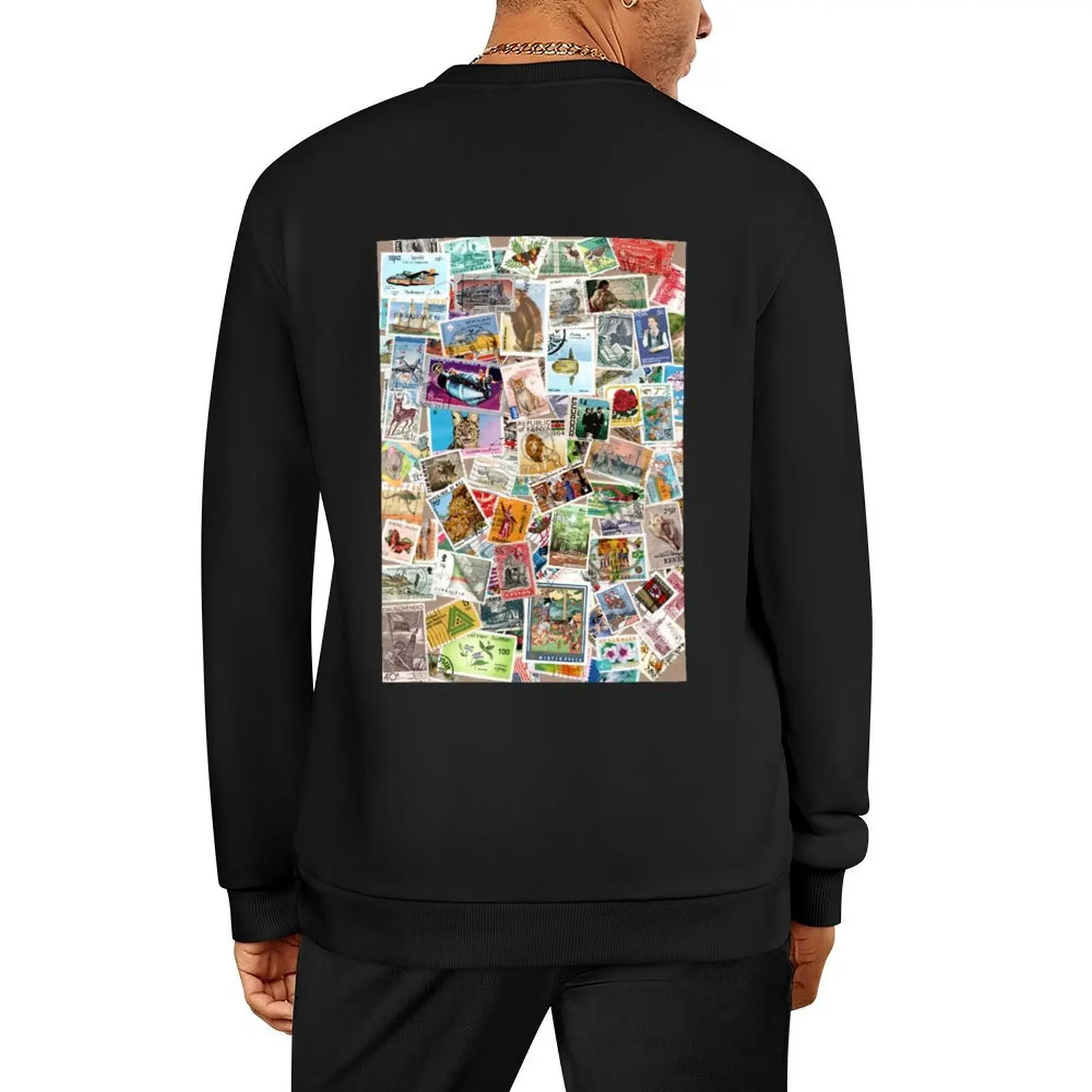 

Vintage postage stamps Pullover men clothes korean clothes tracksuit korean autumn clothes aesthetic sweatshirts