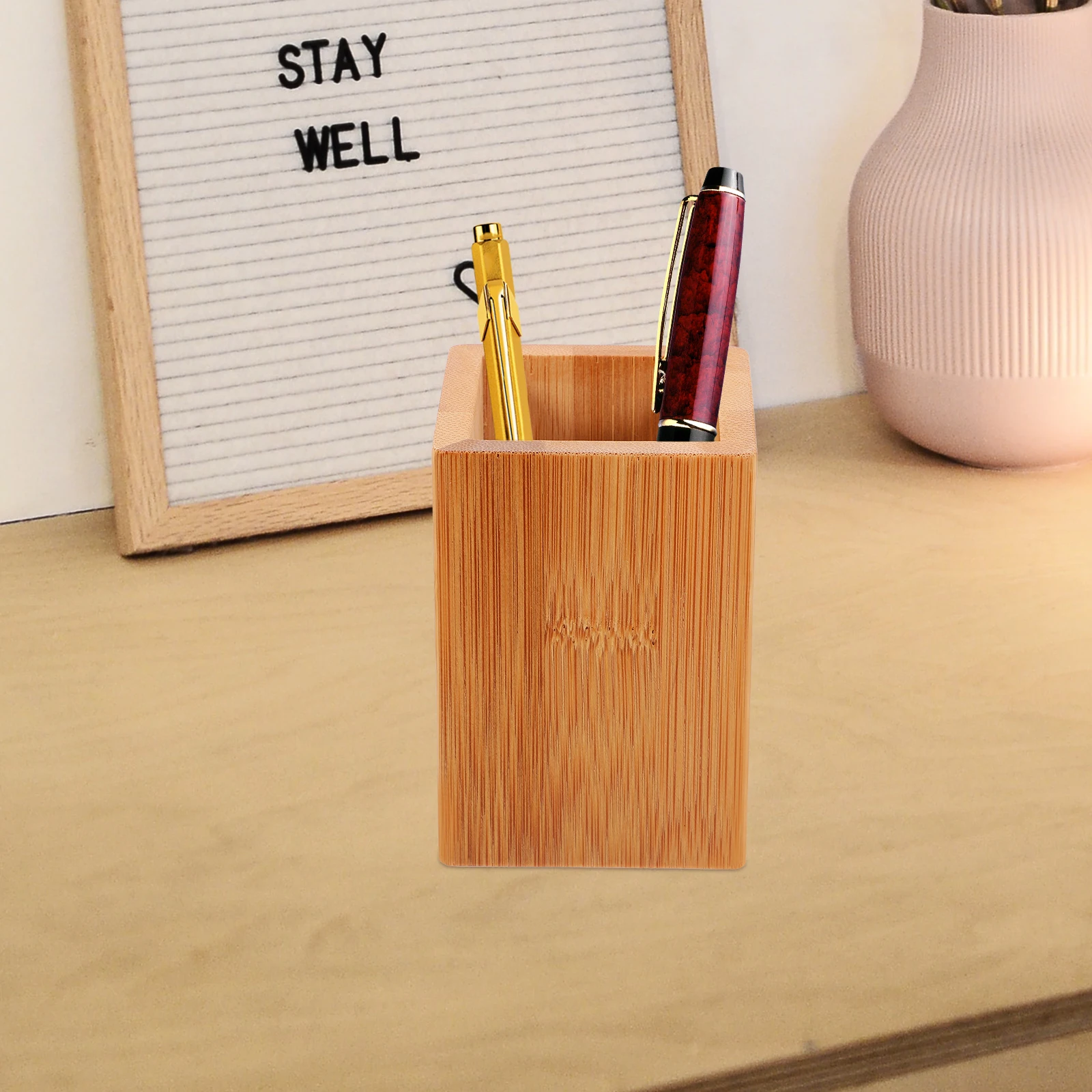 

2pcs Bamboo Wood Pen Holder For Desk Office Cup Large Handmade Organizer Pencil Cup Tabletop Pen Pot Stationery Holder Home