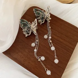 1/2 Pcs New Blue-silver Splicing Butterfly Imitation Pearl Fringe Small Crab Hair Clips for Women Princess Style Bang Shark Clip