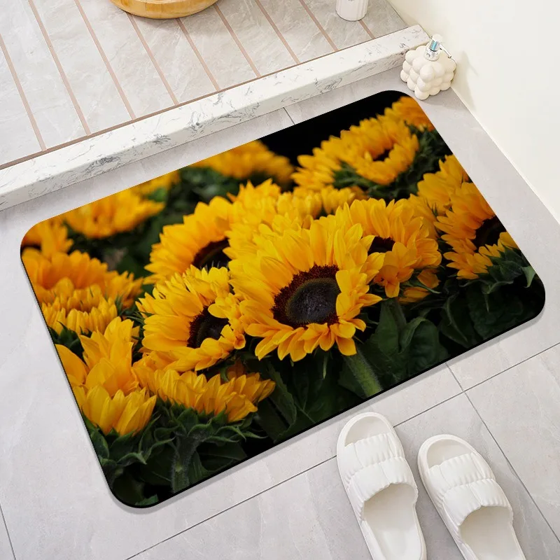 Fußmatten-Set mit Blumenmuster, Hortensien, roter Blume, Dahlie und Sonnenblumen-Design, künstlerische Dekormatte für den Eingangsbereich
