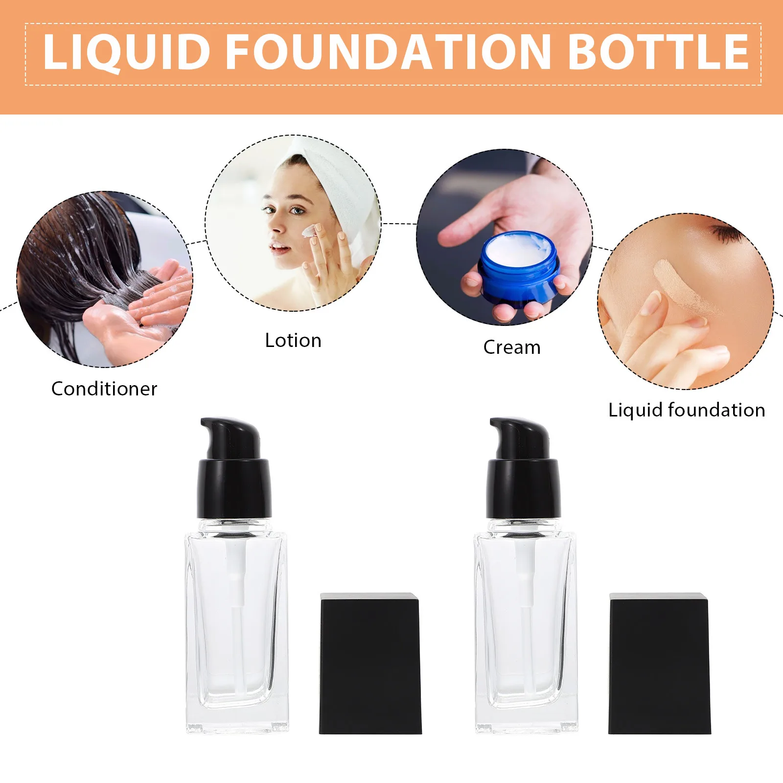 3Pcs Liquid Foundation Emulsion Bottles 30Ml Square Black Refillable Travel Subpackaging Bottles Pump Dispenser for Lotion