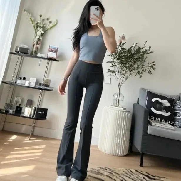 

Bell-Bottom Pants Women's High Waist Pocket Sports Fitness Show Leg Long-Distance Walking Yoga Casual Pants