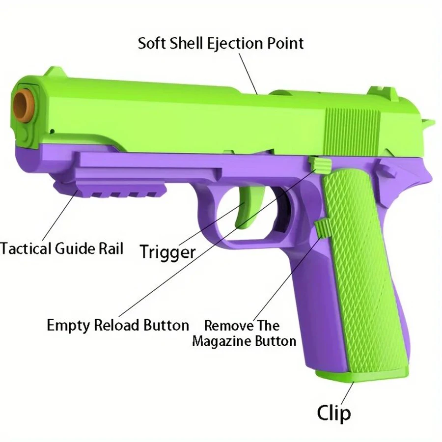 M1911 Toy Gun Shell Ejected Soft Bullet Pistol Manual with Bullets Multi Color Desert Eagle Blaster for Adults Kids Boys