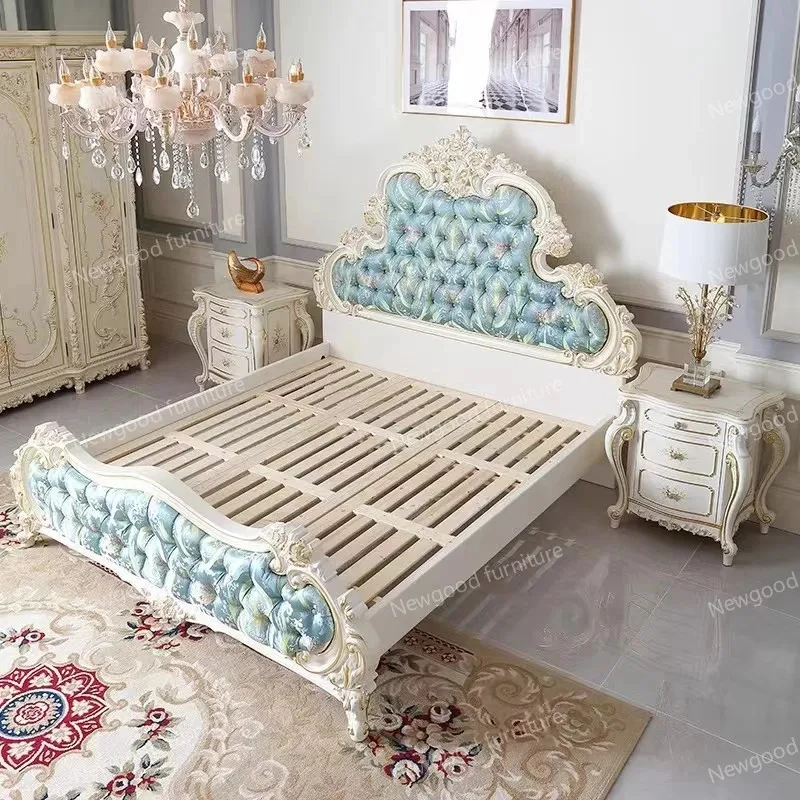 custom.Classical French Style Luxury and King Size Beds Hand-Curved Royal Up-Holstered Bedroom Sets with Classic Double Be - view 4