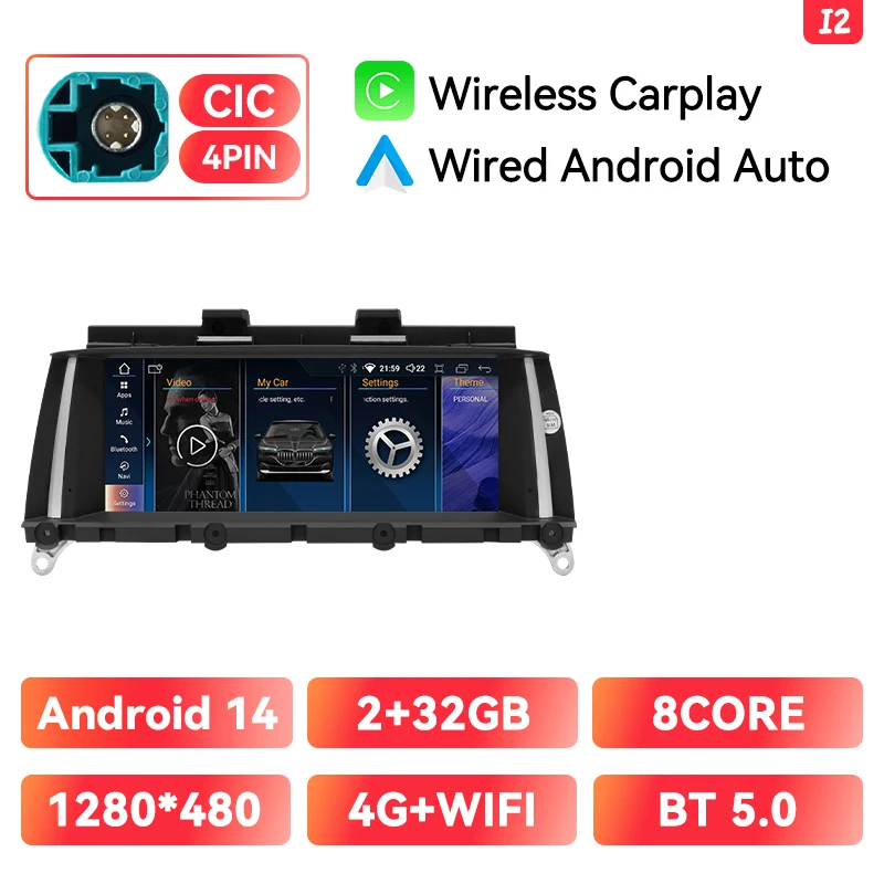 Draadloze Carplay Android 14 Auto Autoradio Voor Bmw X3 F 25 X4 F26 Cic Nbt Navigatie Ips Scherm Headunit 8Core 6G + 128Gb Gps Stereo