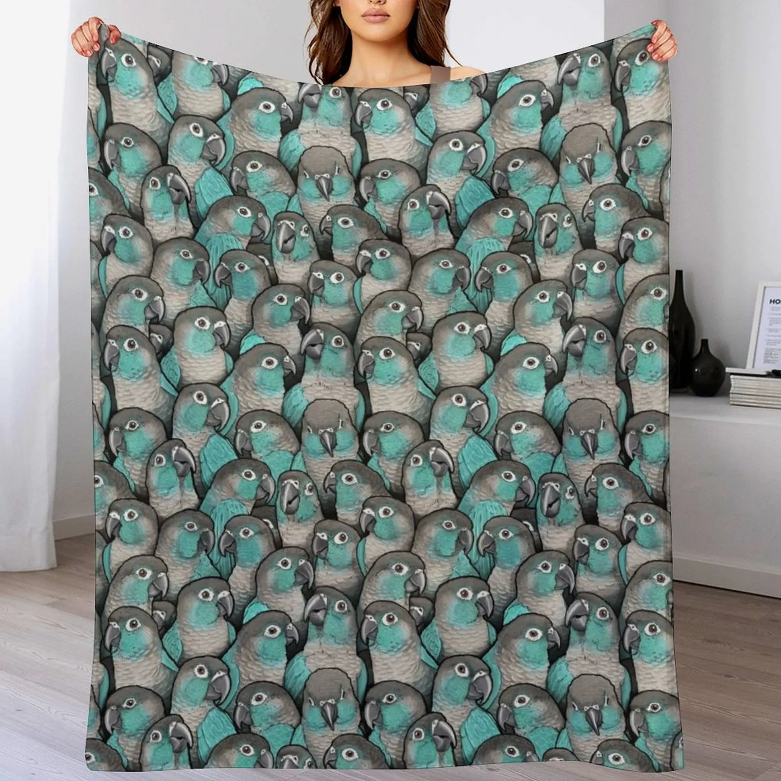 Turquoise Green-Cheeked Conures Throw Blanket Summer Beddings Bed linens wednesday funny gift Blankets