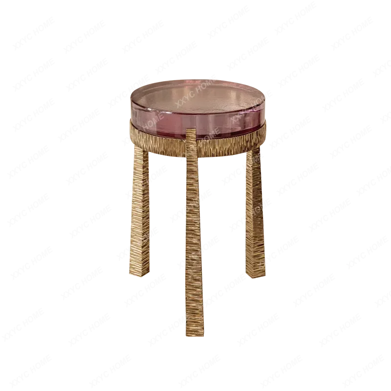 AAXZQModel Room Storage Small Tea Table Creative Glass Small Round Table Water Ripple Light Luxury Hotel
