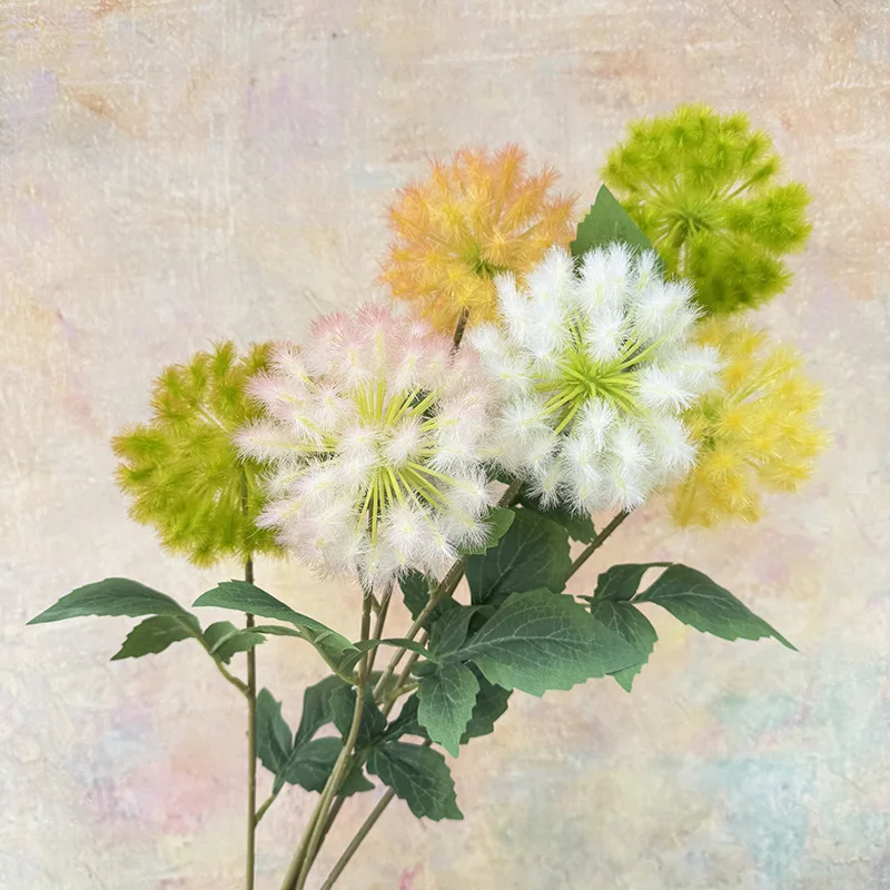 5pcs Artificial Flowers Flocked Dandelion Wedding Floral Decoration Guide Flower Arrangement Party Home Decor Photography Prop