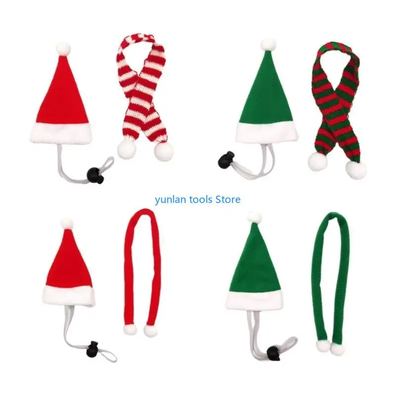 50LB 1 Set Christmas Pet Chicken Hat Scarf Mini Red Green Santa Hat Scarf Xmas Small Animal Hat with Adjustable Chin Strap