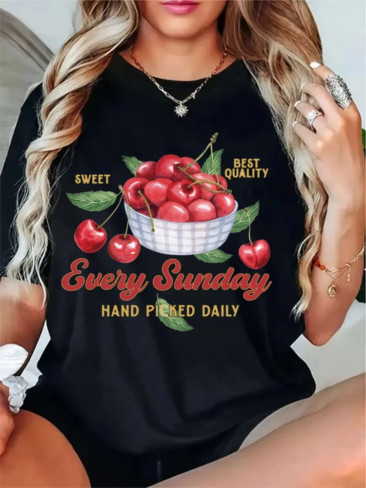 

Retro Aesthetic Garden Fruit Shirt Every Sunday Cherry Graphic Tees Women Cottagecore Clothes Vintage Cute Cherry Lover T-Shirt