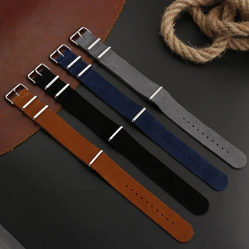 

20mm 22mm Soft Suede cowhide Watch Strap Blue Black Brown Watchband Stainless Steel Square Buckle for Men Watch Accessories