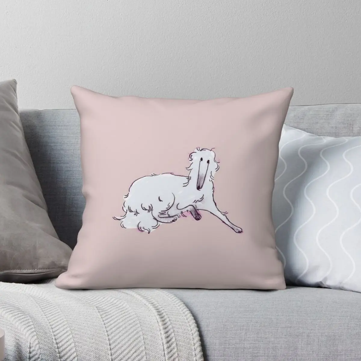 Seated Child Borzoi Square Pillowcase Polyester Linen Velvet Printed Decorative Throw Pillow Case Car Cushion Cover Wholesale