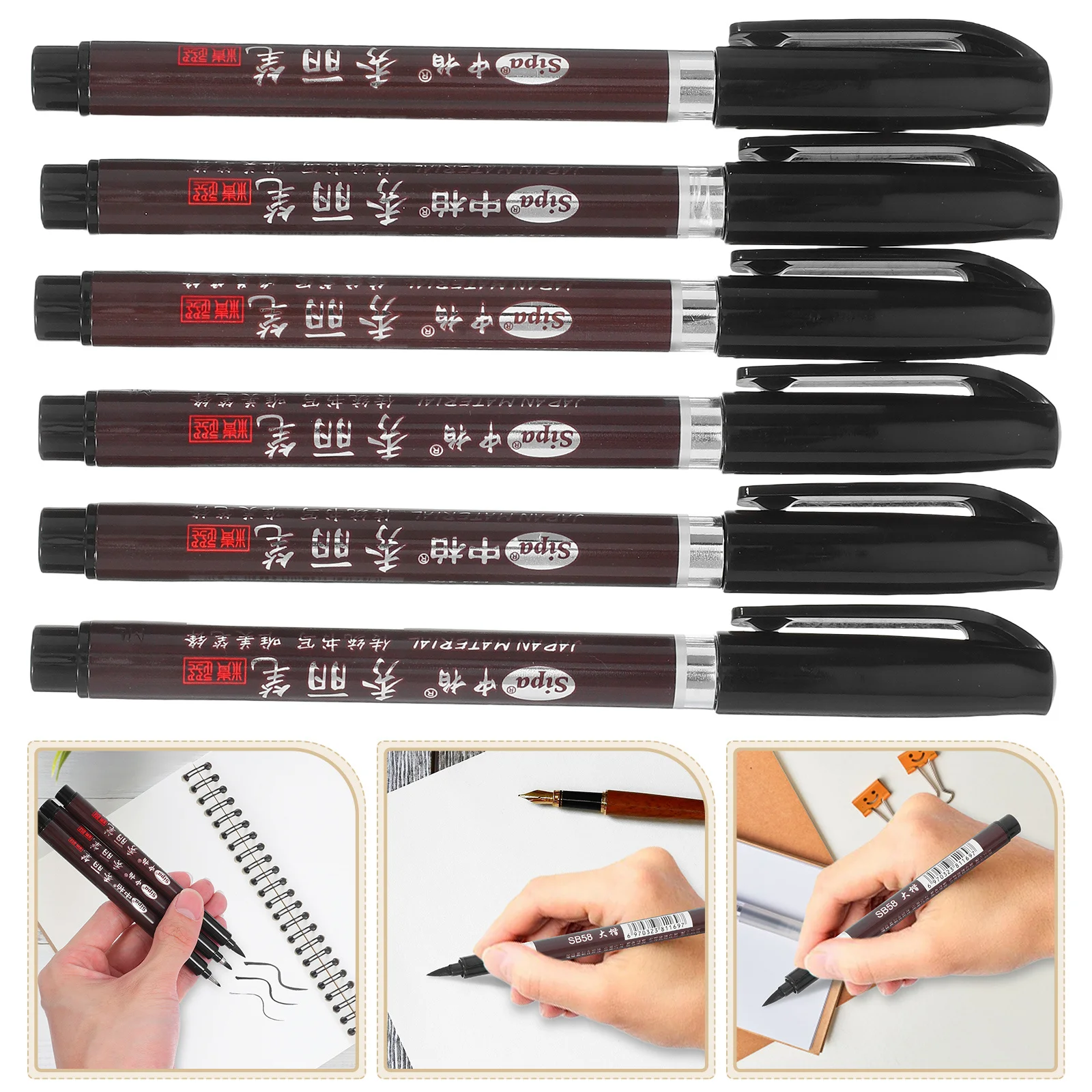 

6pcs Chinese Calligraphy Brush Set For Sumi Painting Watercolor Lettering Ink Drawing Professional Writing Tool Office Signature