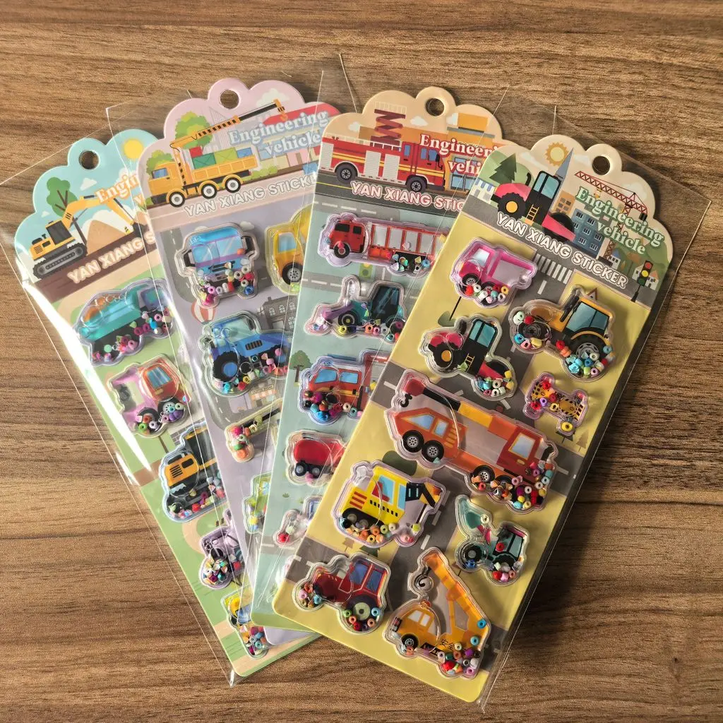 

4-Pack Colorful Construction Vehicle Shaker Stickers - Fun Sparkly Engineering Vehicle Embellishments BulingBulingStickers Store