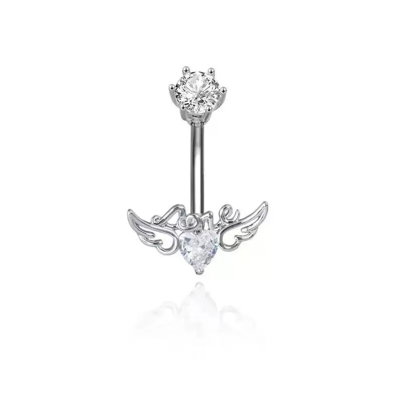 Heart Wings Belly Button Ring Cute Design Hypoallergenic Sexy Navel Piercing Jewelry for Teen Girl Birthday Gifts