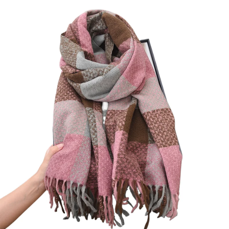 

Fashion Color Blocked Plaid Soft Scarf For Women Luxury Autumn Winter Cashmere Warm Scarves Shawl Clothing Accessories