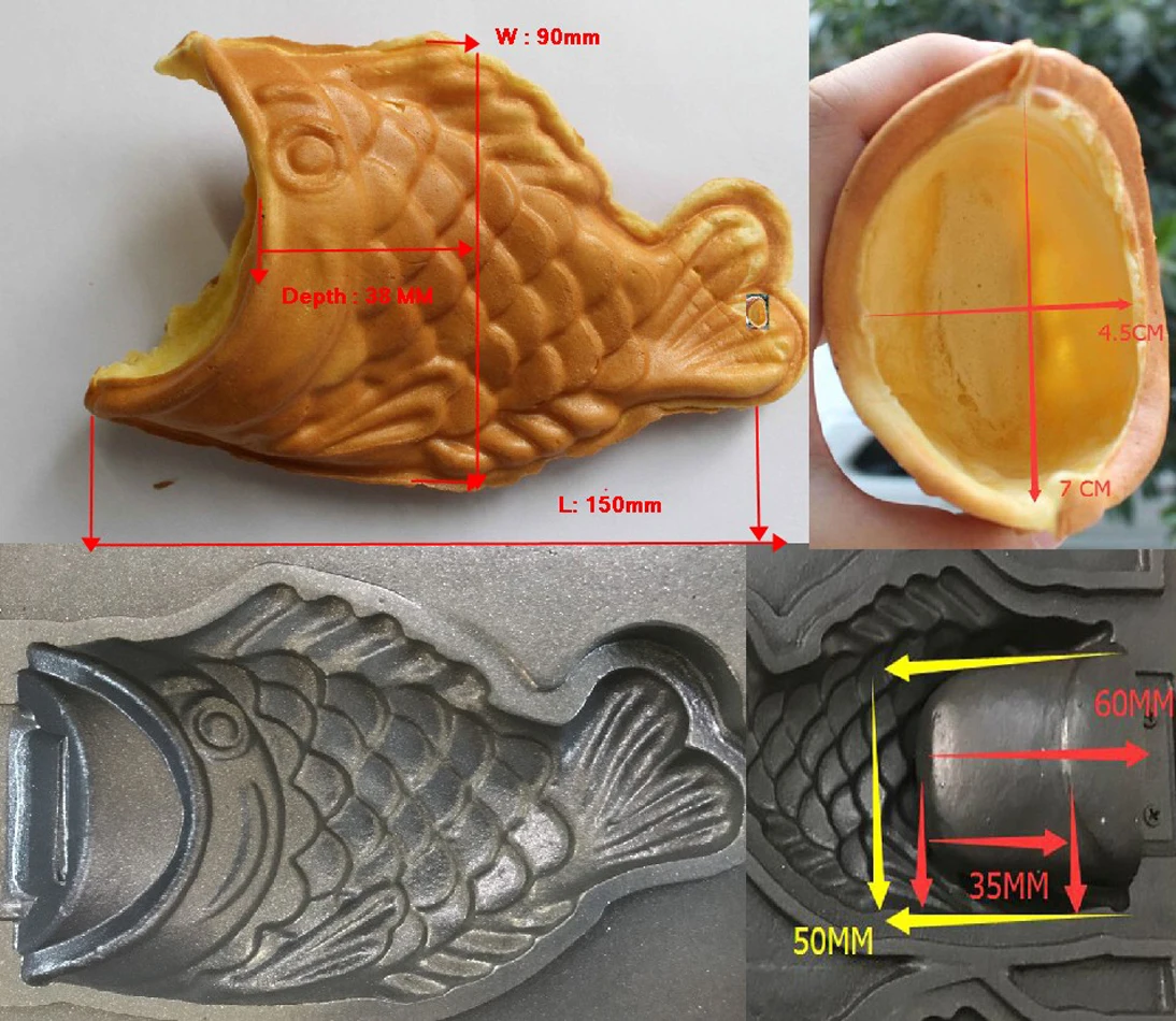 Máquina elétrica de sorvete taiyaki, 110v 220v, cauda deformada, cone de peixe, waffle makre