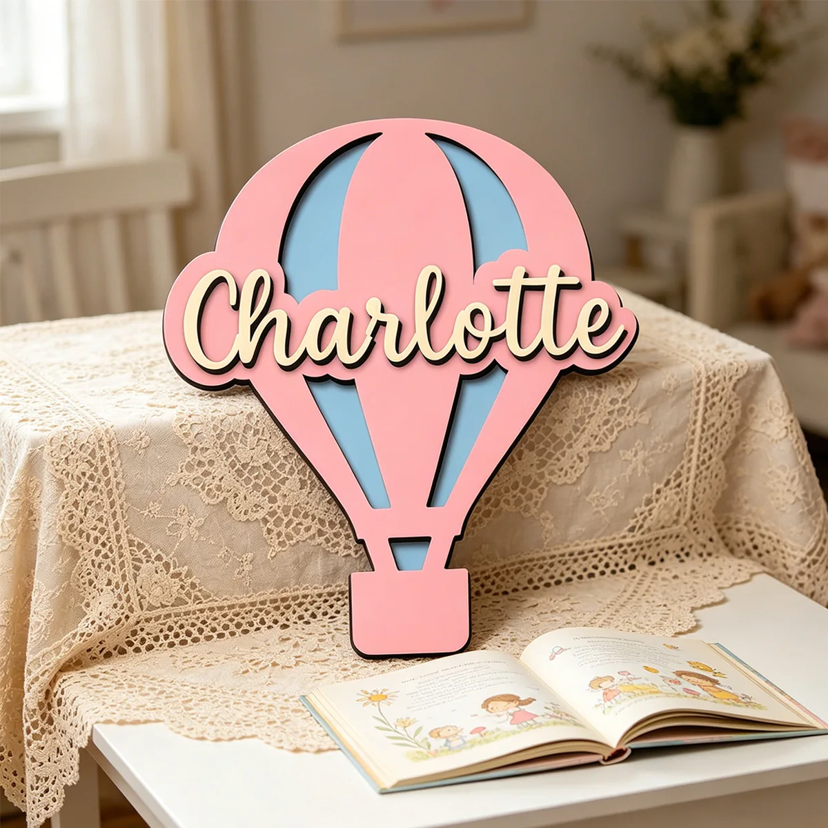 1pc customizable name tags,creative hot air balloon patterns,decorating rooms,customizing exclusive names,baby birthday gifts