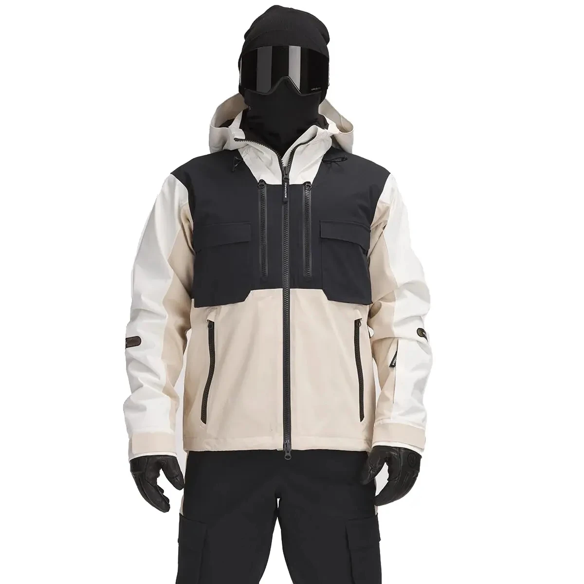 

Men Ski Suit High Waist Strap Hooded Ski Suit Jacket Fashionable Solid Color Waterproof Breathable Plus Size Two-Piece Ski Set