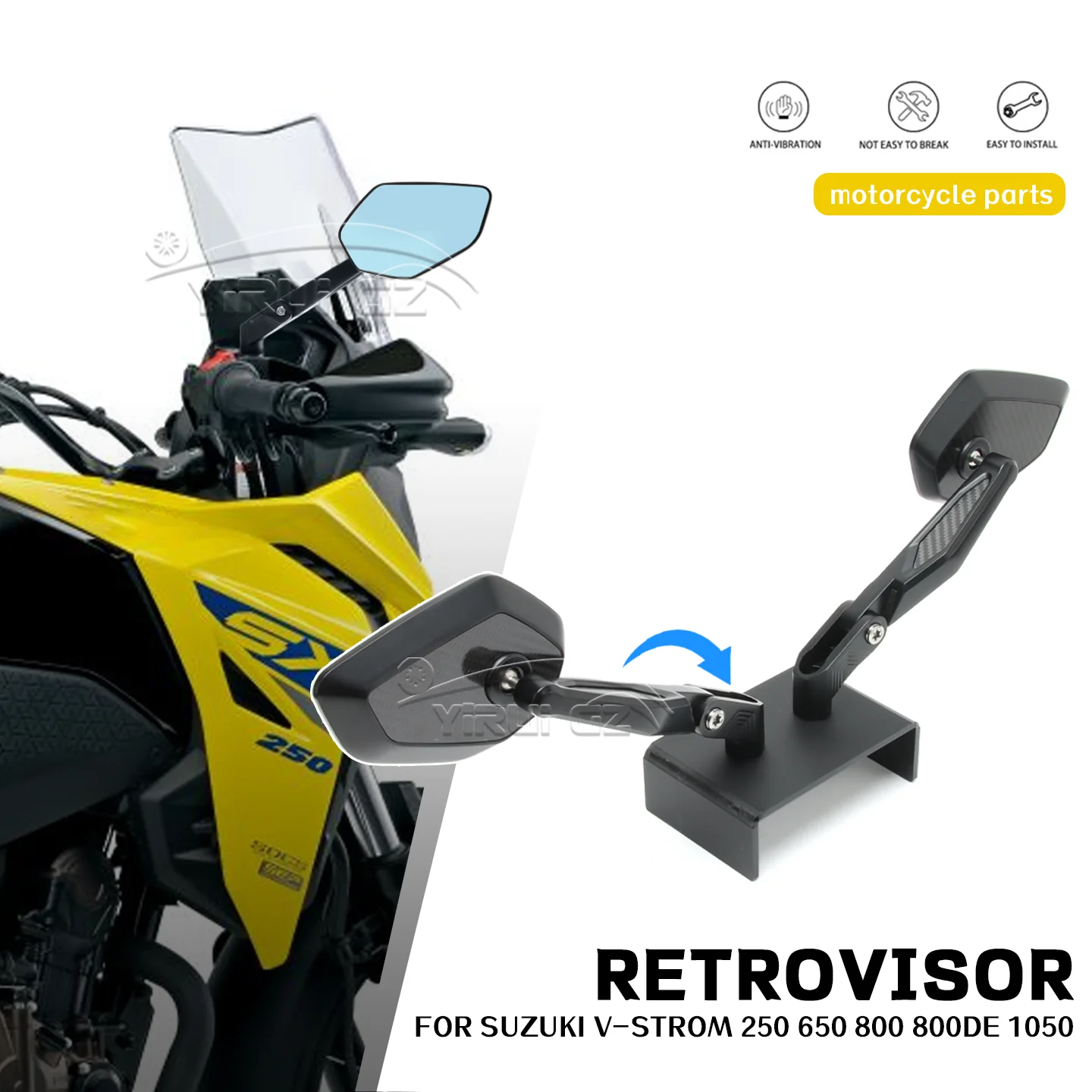 

Motorcycle rearview mirrors anti-glare mirror Rearview Side Mirror FOR SUZUKI V-Strom250 650 800 800DE 1050 Foldable mirrors rod