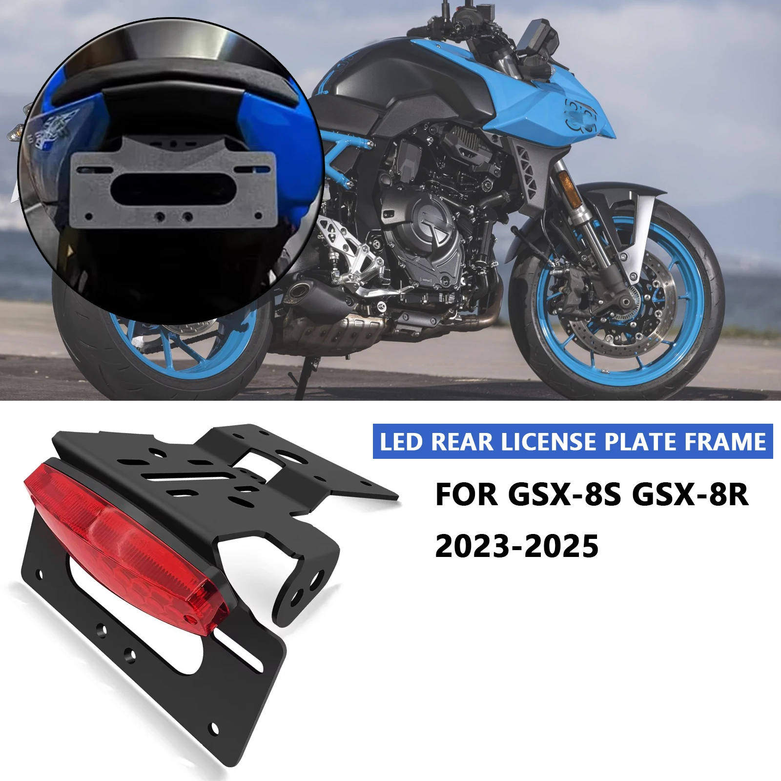 

For GSX 8S gsx8s GSX 8R gsx8r 2023-2025 2024 Accessories License Plate Bracket Fender Eliminator Kit With LED Rear Tail Light