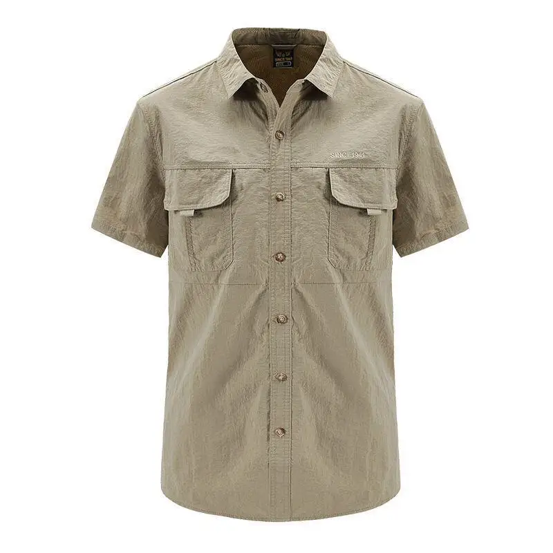 

Men's plus Size Quick Dry Outdoor Short Sleeve Shirt Casual Wear Resistant Nylon Fabric Pocket Detail Flat Iron Treatment