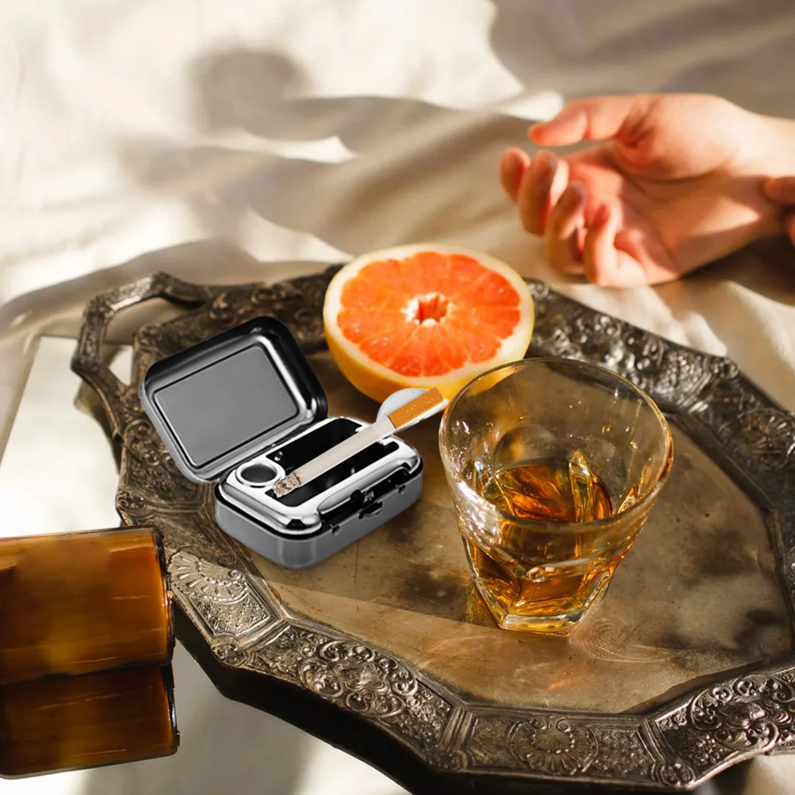 

Metal Ashtray Outdoor Ashtrays with Lid Portable Mini Travel Use Cigarette Holder Pocket Stainless