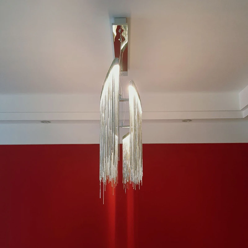 Modern Led Pendant Light Aluminum Chain Meteor Shower light For Hotel Hall Restaurant Dining Room Silver Create Hanging Lamp