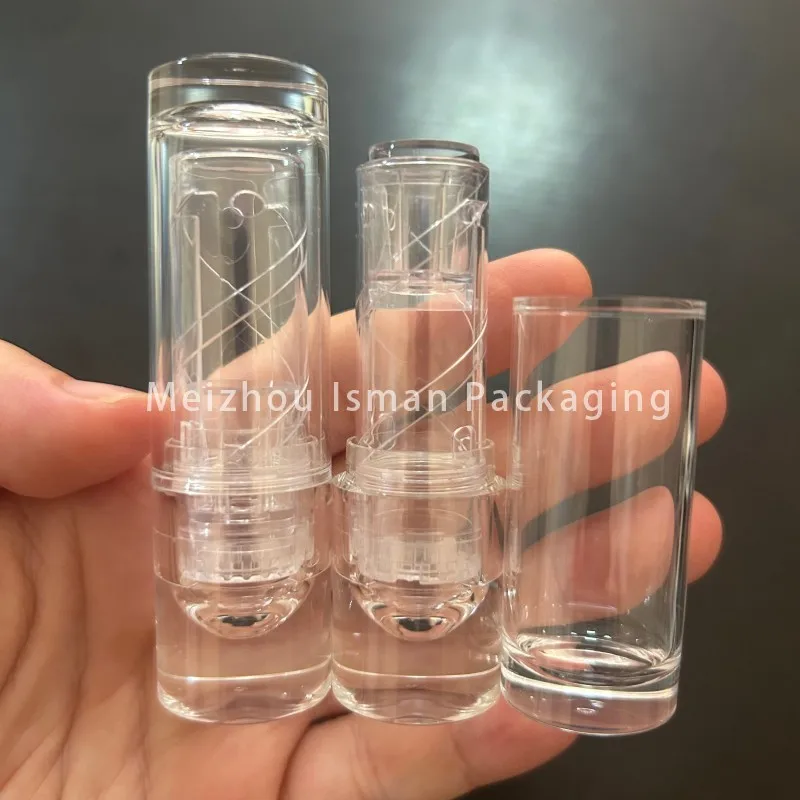 50 Uds embalaje cosmético D12.1MM cristal transparente de lujo contenedor de tubo de lápiz labial dorado de plástico vacío venta al por mayor estuche redondo para bálsamo labial