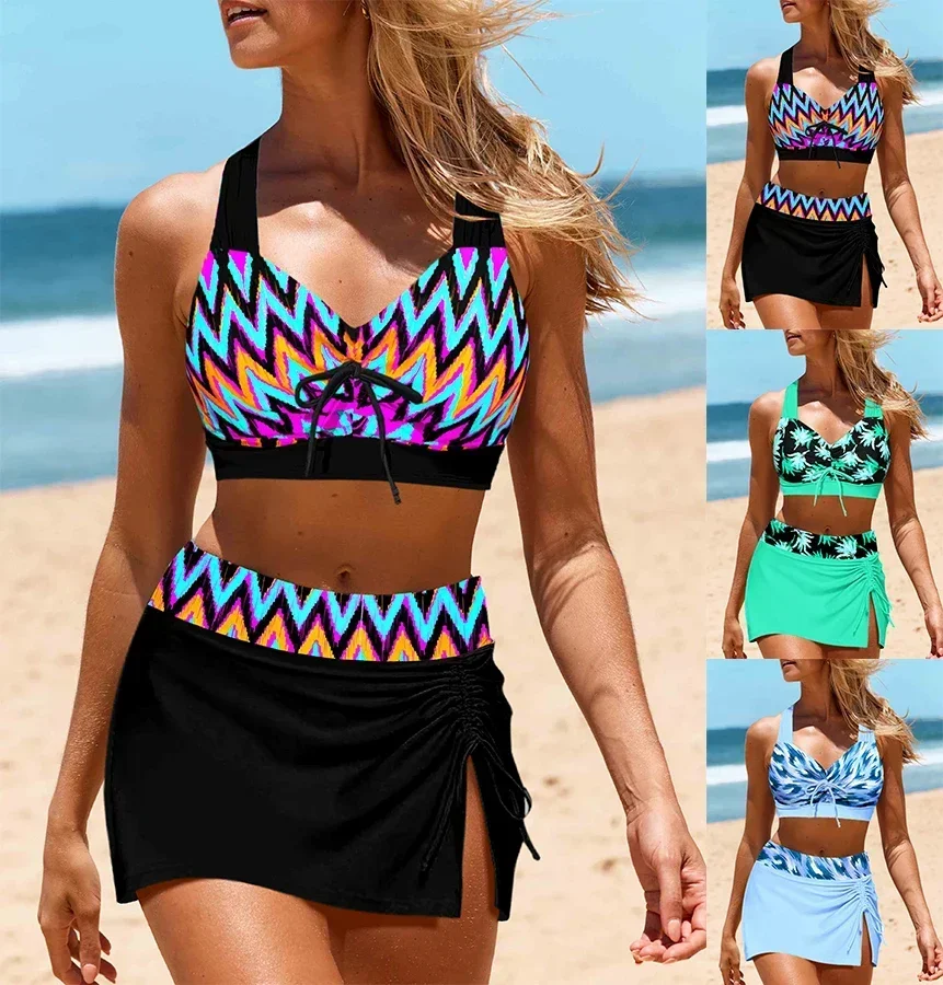 

Women's Sexy Casual Resort Style Swimsuit Strap Fashion Women's Jagged Print Bikini Swimsuit Set S-6XL