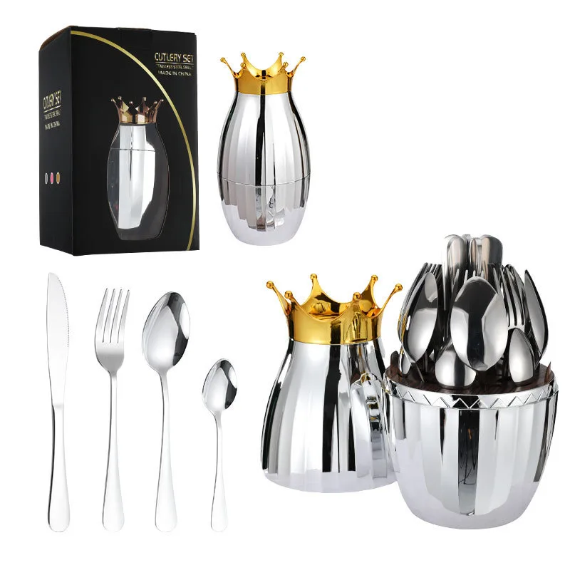 Eggshell Crown Gift Tableware Knife Fork And Spoon Golden Color Tableware Stainless Steel 24 Piece Fork And Spoon Set Cutlery