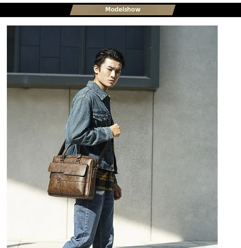 New PU Leather Shoulder Bag Waterproof, Wear-resistant, Retro Briefcase Business Travel Men's Crossbody Bag